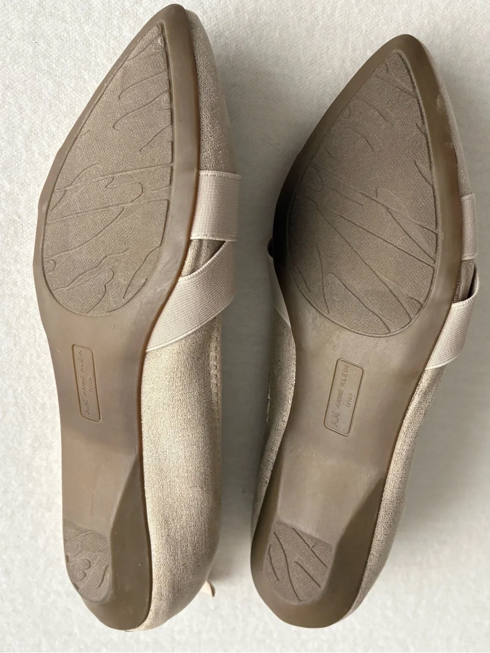 Anne Klein Light Beige Pointed Toe Flats with Crossover Strap